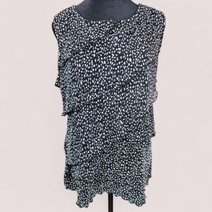 CJ BANKS | Black White Animal Print Ribbed Sequin Tier Ruffle Sparkle Tank | XL